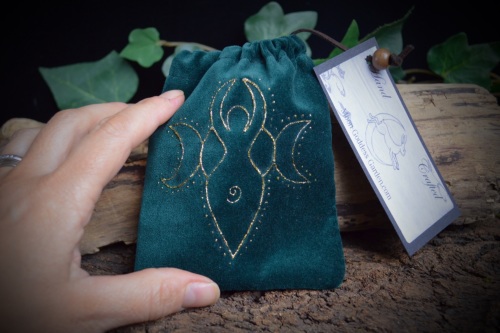 *Goddess and Moon*Velvet Rune Bag in Forest Green