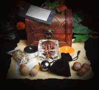 Samhain Blessing Chest with Scrying Orb, Rowan Berries, Herbs and Offering Bowl