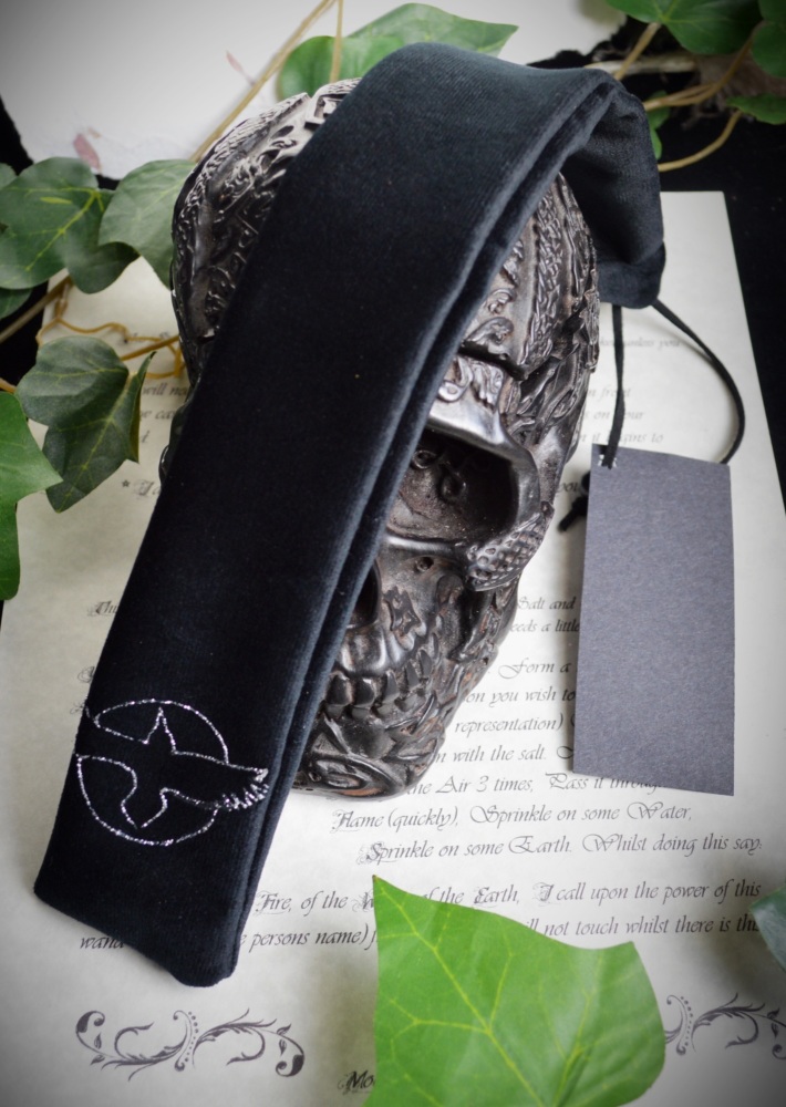 Black Velvet Wand Bag  with Raven and Moon design
