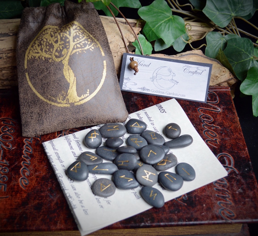 25 Goddess Tree of Life Runes with Faux Leather Bag