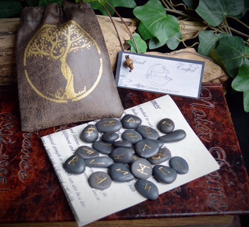 25 Goddess Tree of Lide Runes with Faux Leather Bag