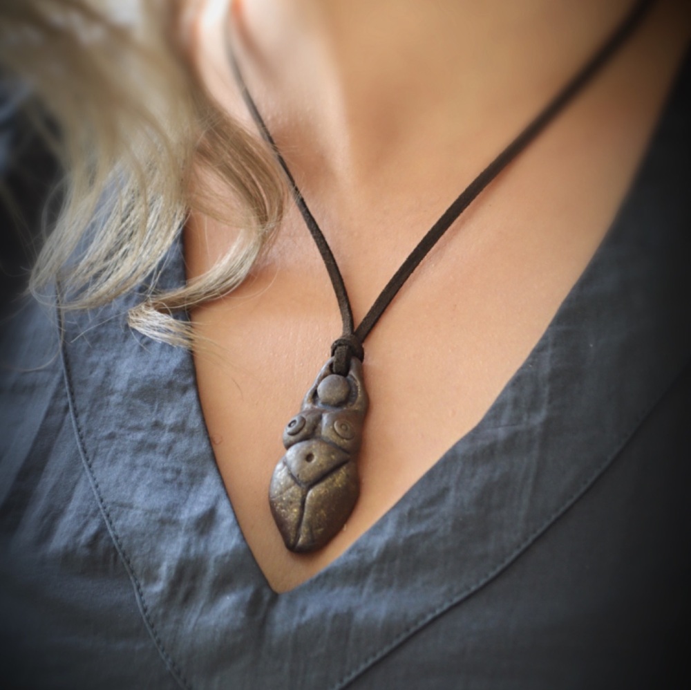 Earth Goddess clay Necklace bronze effect