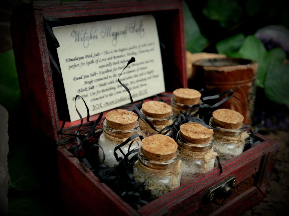 Witches Apothecary Magical Herb Salts Chest Set Potion Bottles