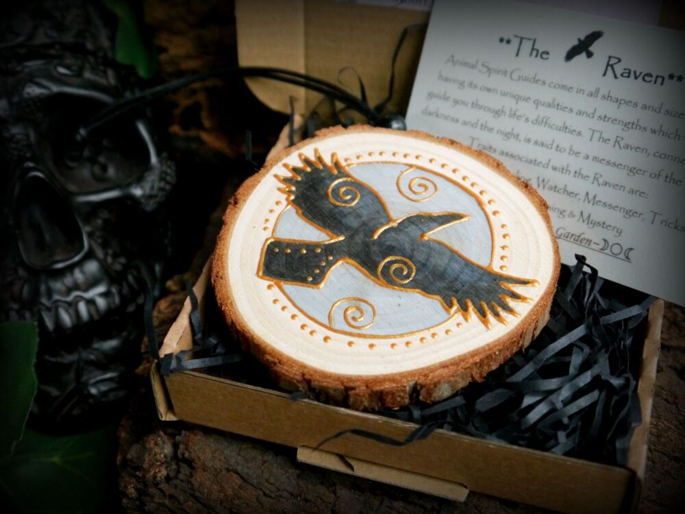 Raven and Moon Wooden Altar Piece Witches Animal Totem Wicca Pagan decorati