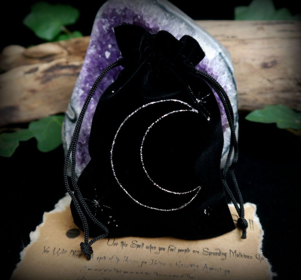 Witches Crescent Moon Rune bag Crystal Storage Spell Pouch Hand Decorated
