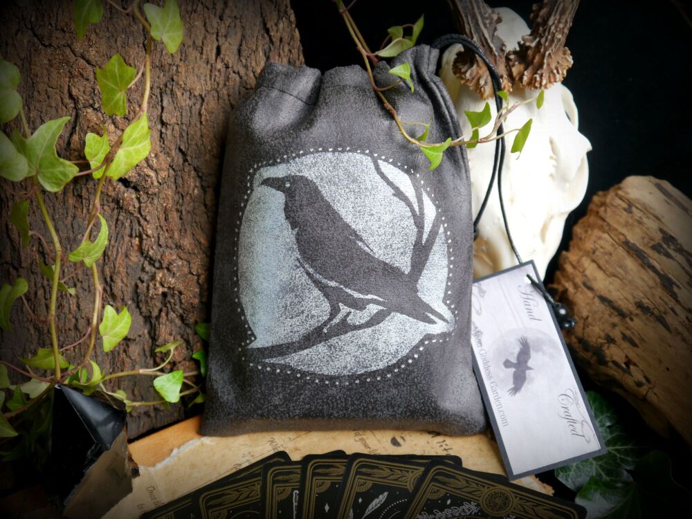 Faux Leather Tarot bag Raven and Moon Storage Pouch handmade Viking Raven Design Witchcraft Altar