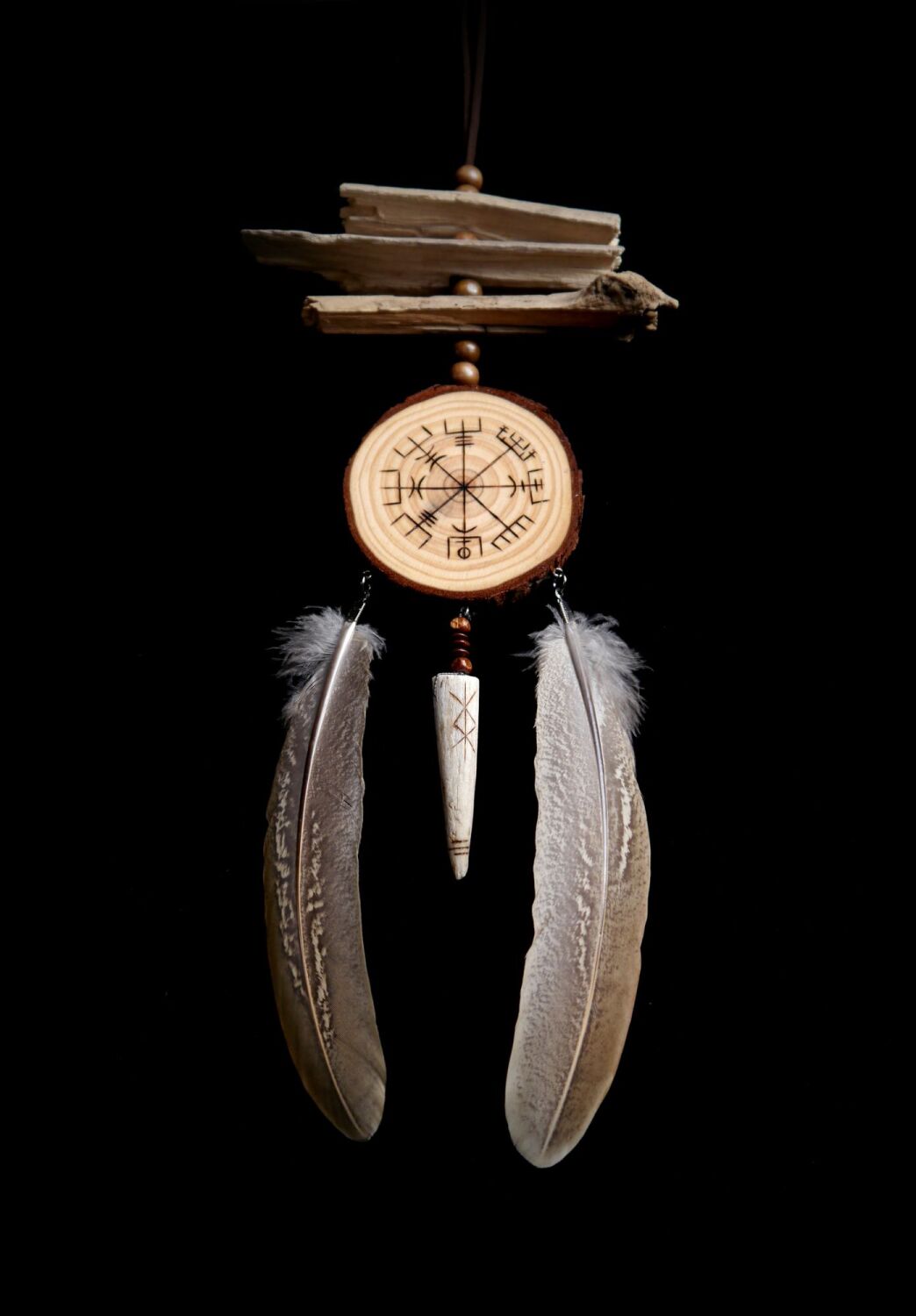 Vegvisir and Aegishjalmr Wooden Talisman the Viking Compass and Helm of Awe