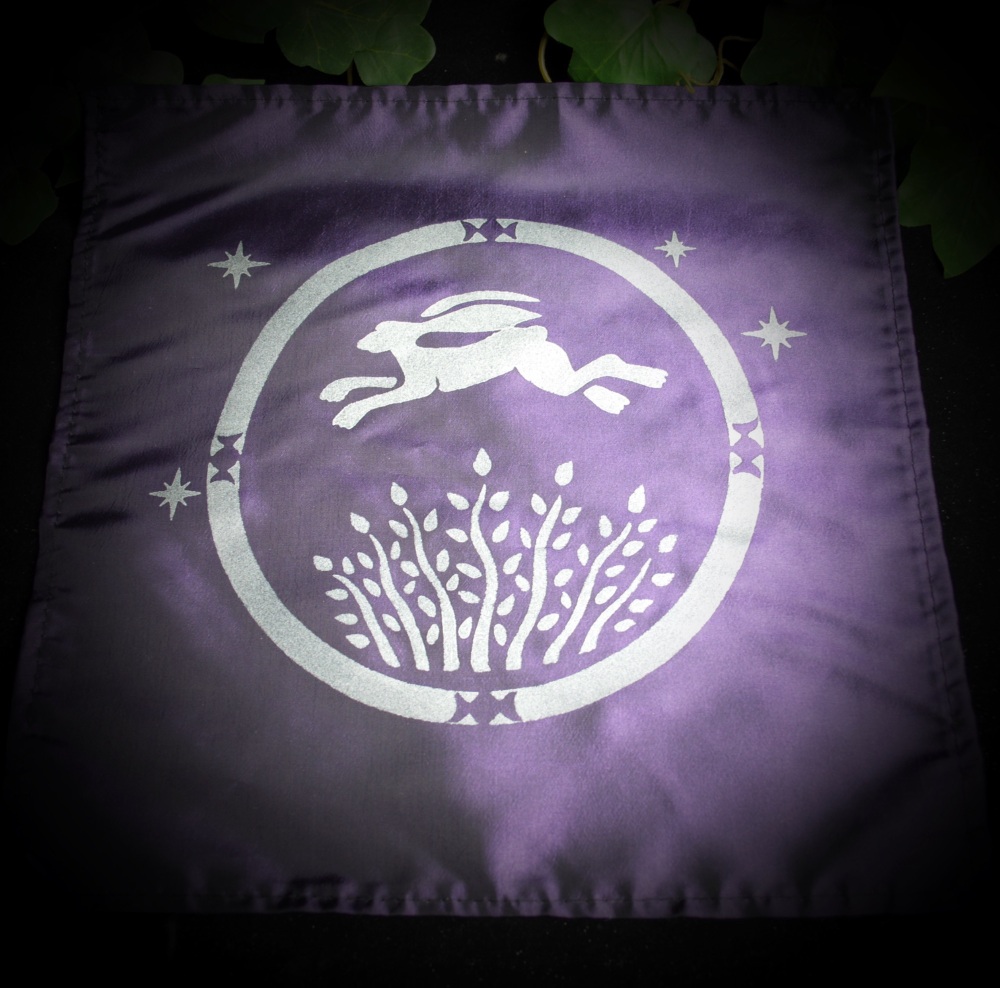 Small Purple Altar Cloth with Hare and Moon design