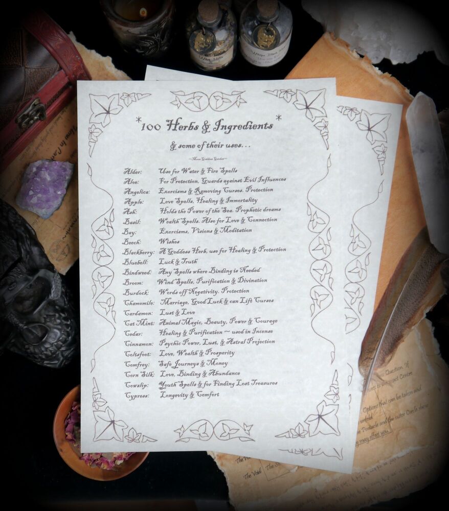 100 Herbs & Ingredients and their Magical uses Leaflet