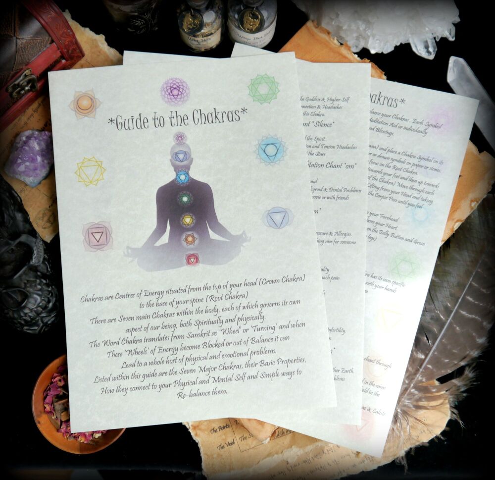 Chakra Information and Balancing A4 Posters on Parchement Paper  Reiki Healing Gift