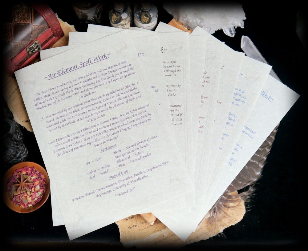 Witches Air Earth Fire Water Element A4 Posters on Parchment Paper