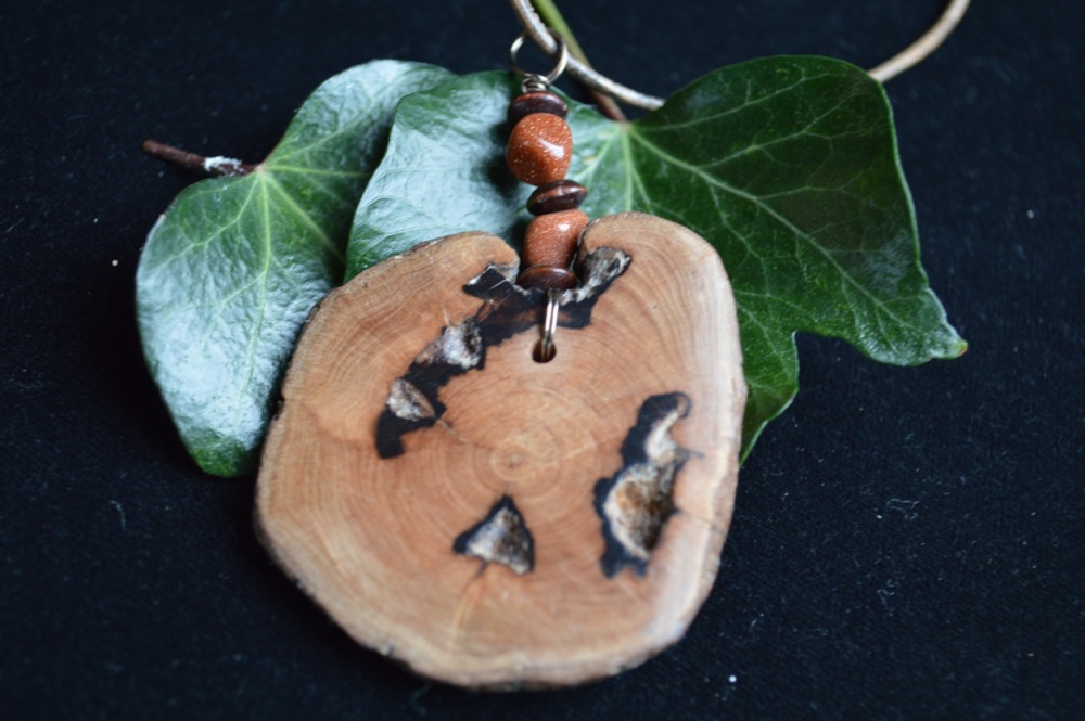 Hawthorn Wood pendant with Goldstone crystals