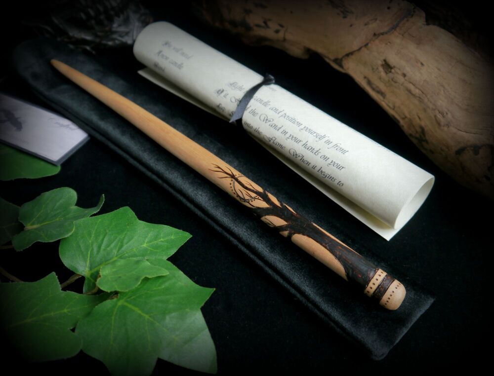 Witches Hazel Wood Wand with Tree of Life design Hand Carved Wooden Wand Sp