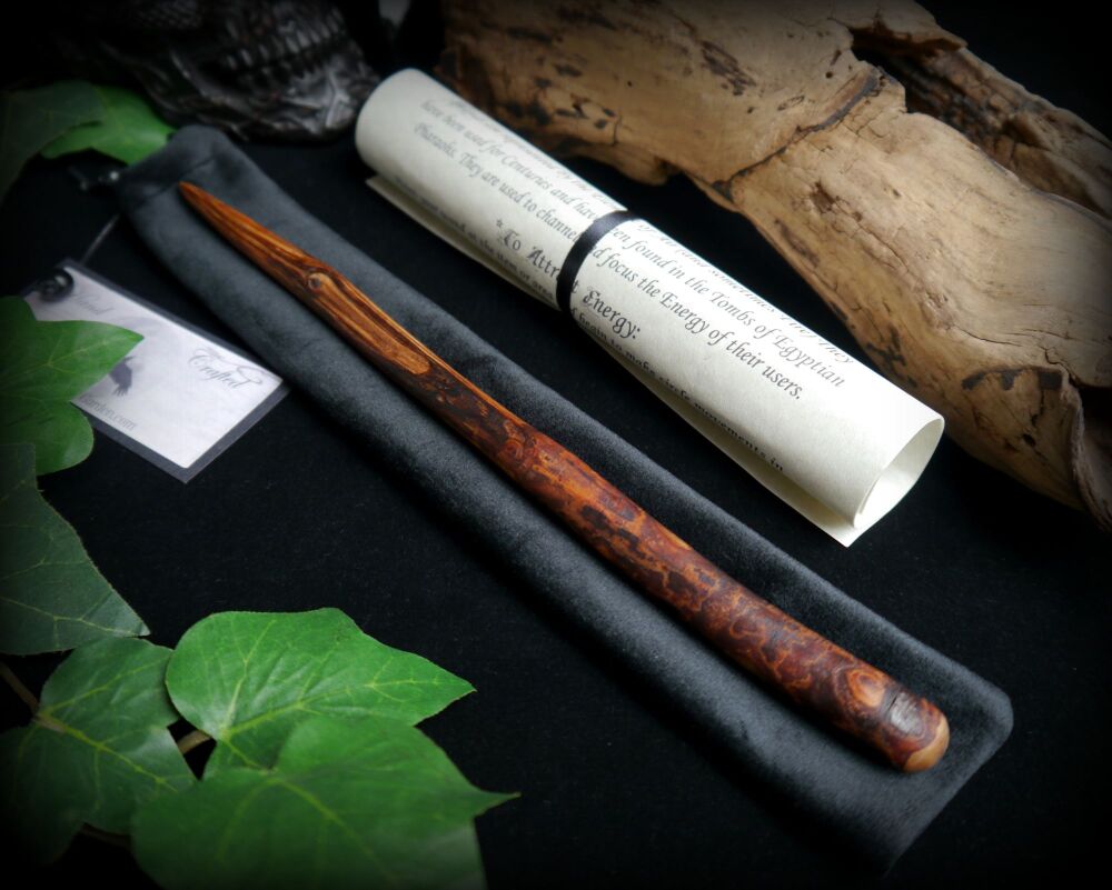 *Witches Silver Birch Wooden Wand Hand Carved with Bag & Spells Wiccan Witc