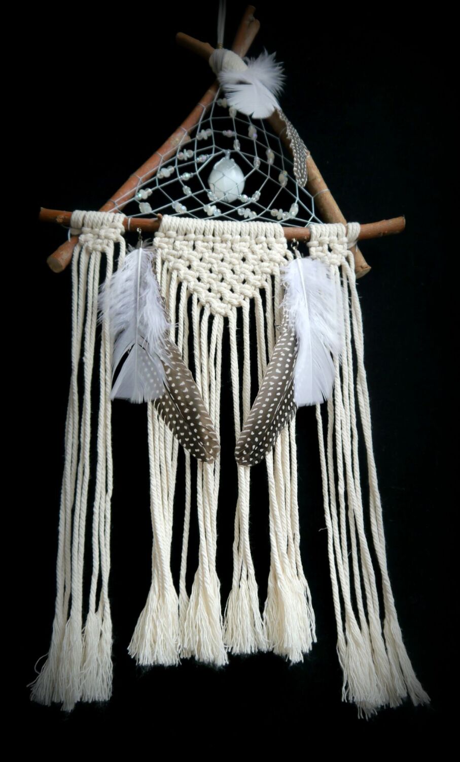 *Witches Full Moon Dream Catcher Handmade Willow Wood with Selenite Crystal