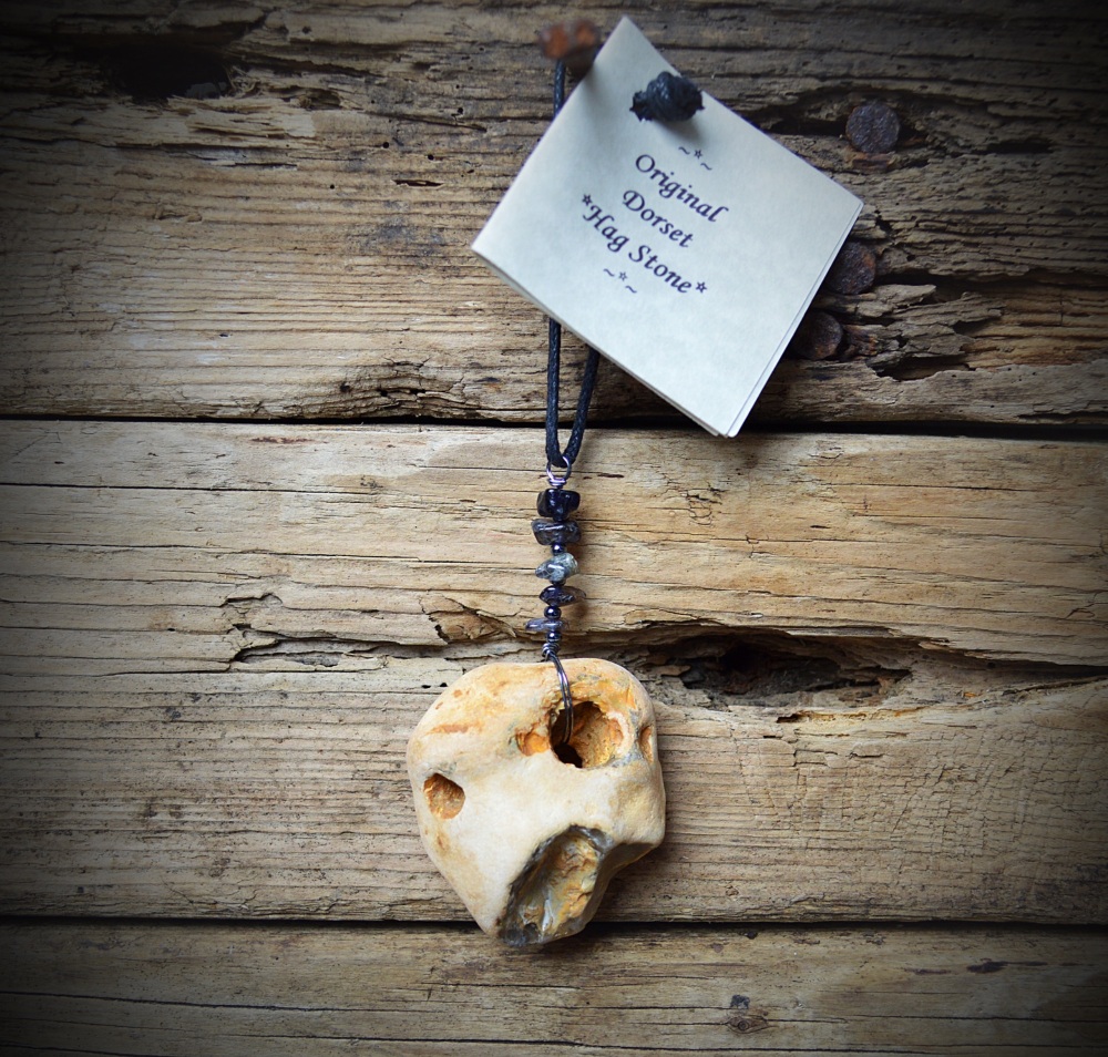 Hag Stone Charm with Lolite Crystals