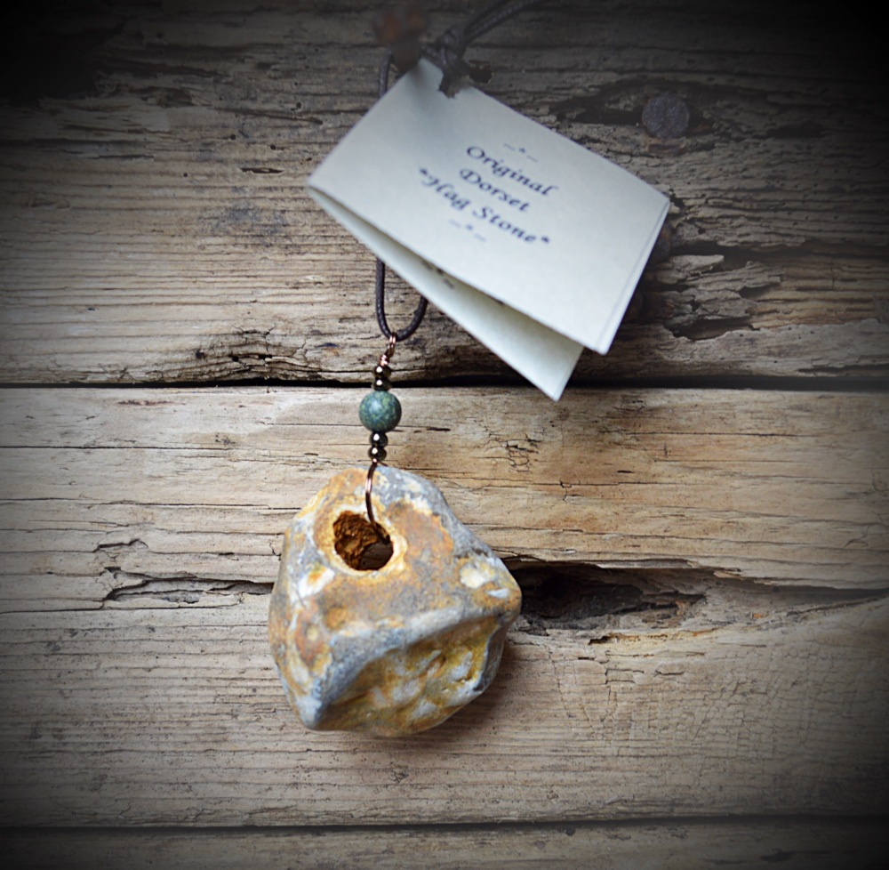 Hag Stone Charm with Seraphinite  Crystals