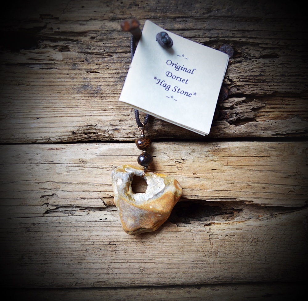 Hag Stone Charm with Peitersite Crystal