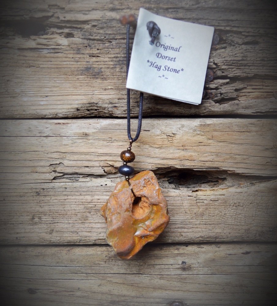 Hag Stone Charm with Peitersite Crystal