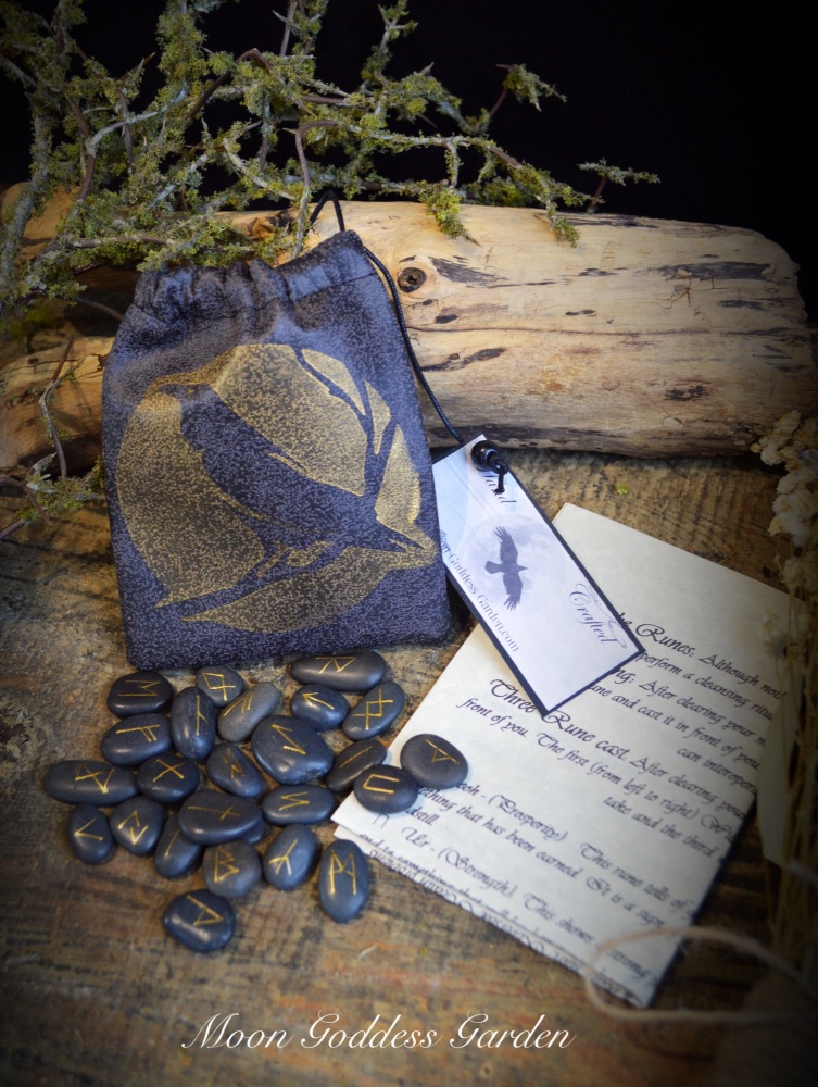 25 Raven Runes with Faux Leather Bag