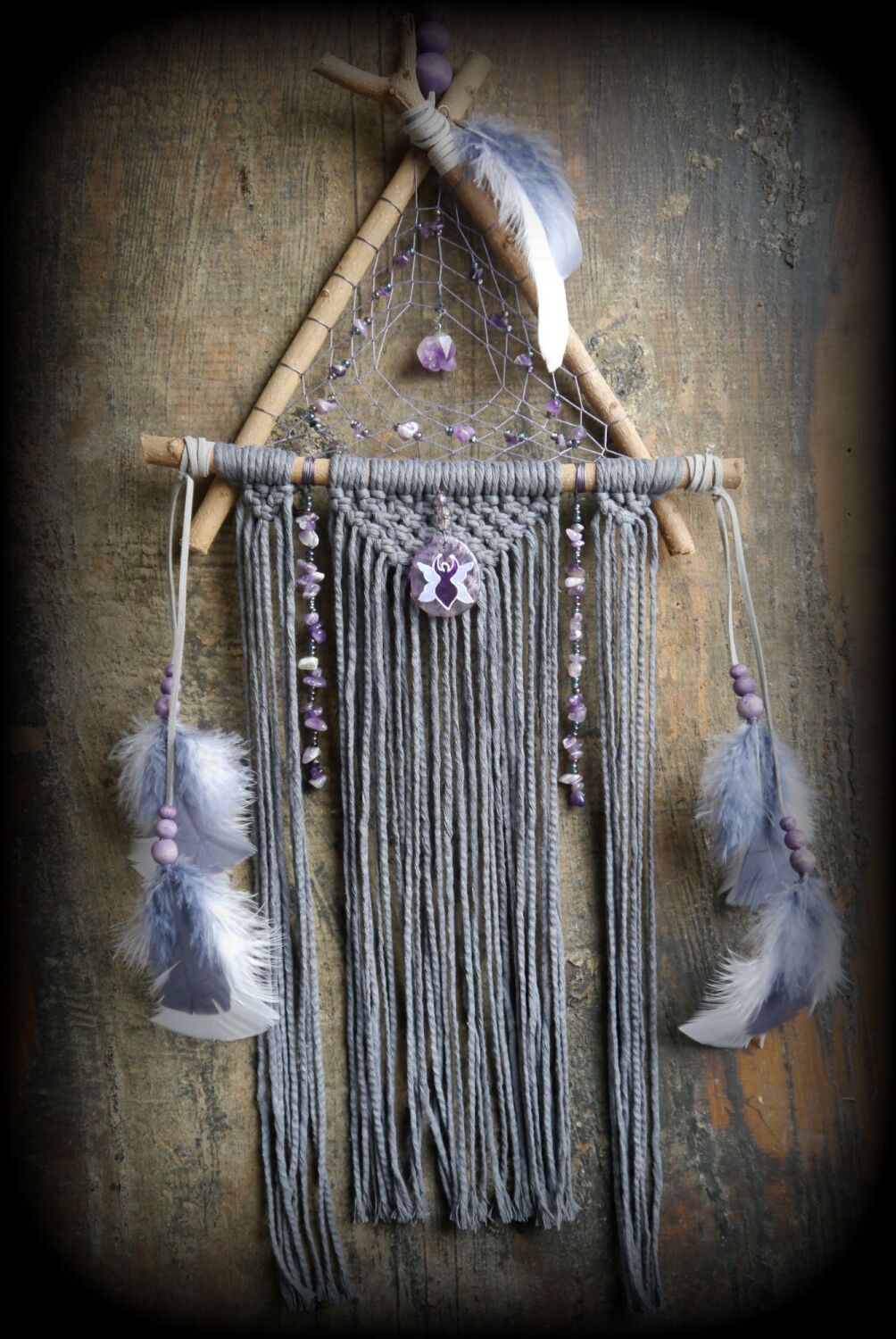 *Witches Dream Catcher Amethyst Goddess Spirit Lilac Wood Crystal Witchcraf