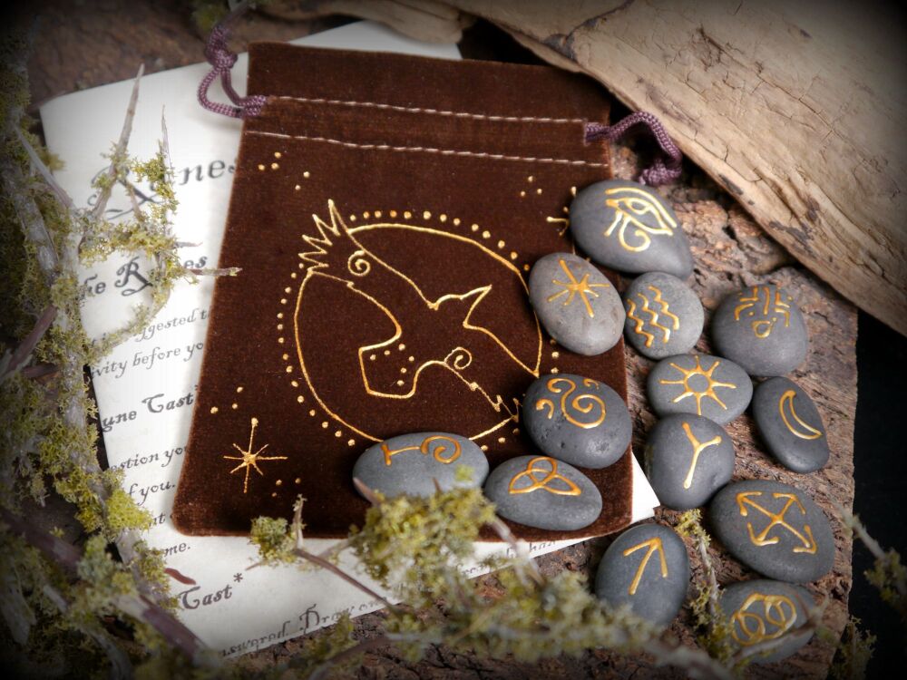 13 Witches Runes with Raven Pouch and casting instructions Wicca Pagan Divination Witchcraft Rune set Divination Gift