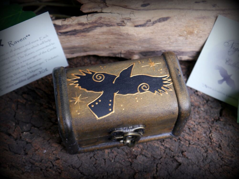 Hand painted Raven in flight Chest Wooden Trinket box Witches Gift Animal Spirit Guide