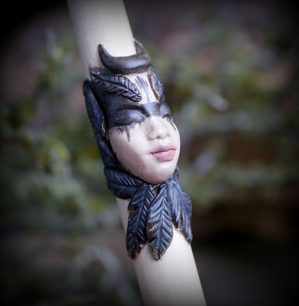 *The Morrigan Goddess of Death Rowan Wood Wand Wicca Pagan Altar witches Gift Hand Carved Raven Crow Corvid Spirit Wooden Wand