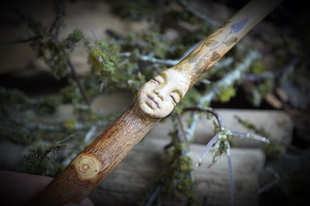 Lilac Wood Wand Woodland Forest Nymph Wicca Pagan Altar witches Yule Gift Hand Carved Wooden Wand