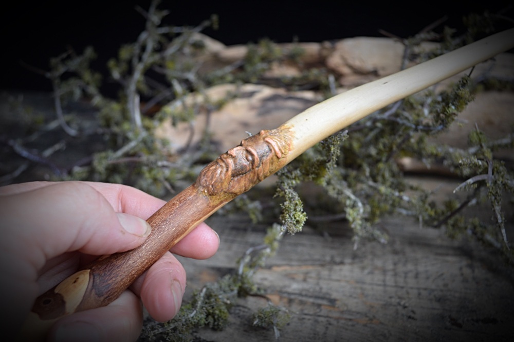 Cernunnos Yew Wood Wand Hand Carved with Bag Pagan Wiccan Wooden Wand with Spells