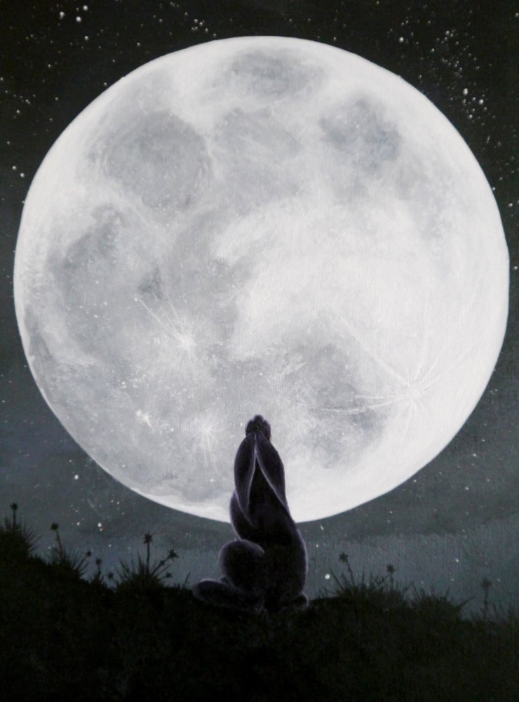 Moon Gazing Hare ~ Original Acrylic Painting