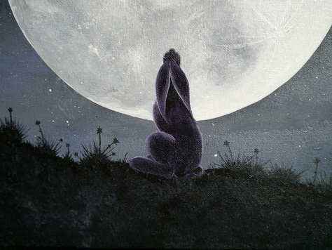 Moon Gazing Hare Painting
