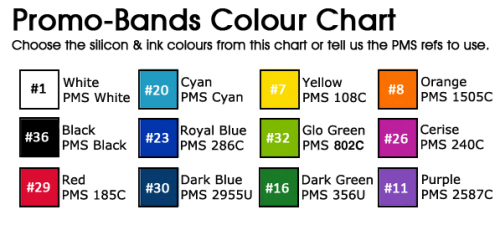 Colour Chart - silicone wristbands &amp; inks