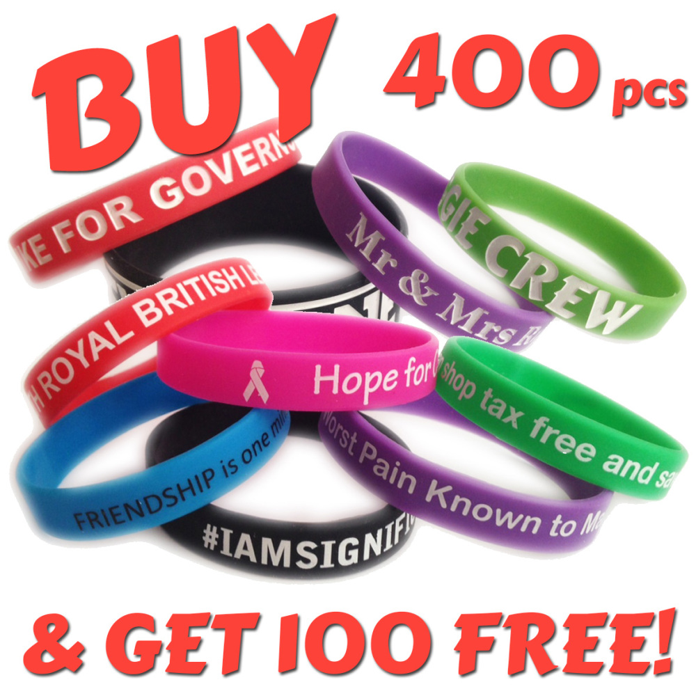 free TEXT and FREE IMAGES 500 silicone wristbands 