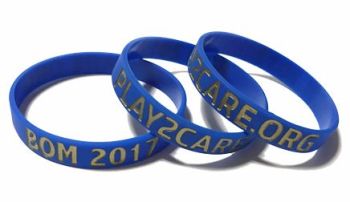 Play2Care and BOM2017 Gold Ink Deboss and Infill Wristbands - Custom Printe