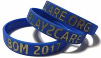 Play2Care BOM2017 Gold Ink Deboss and Infill Wristbands - Custom Printed Si
