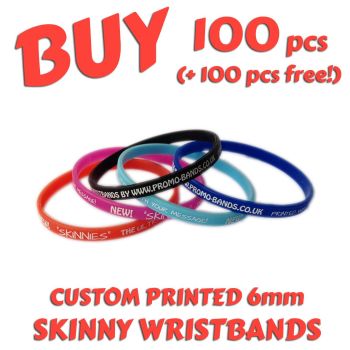 L1) Custom Printed 6mm Wristbands x 100 pcs + 100 free!