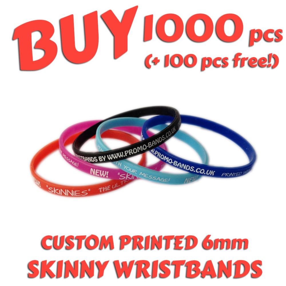 L9a) Custom Printed 6mm Wristbands x 1000 pcs + 100 free!