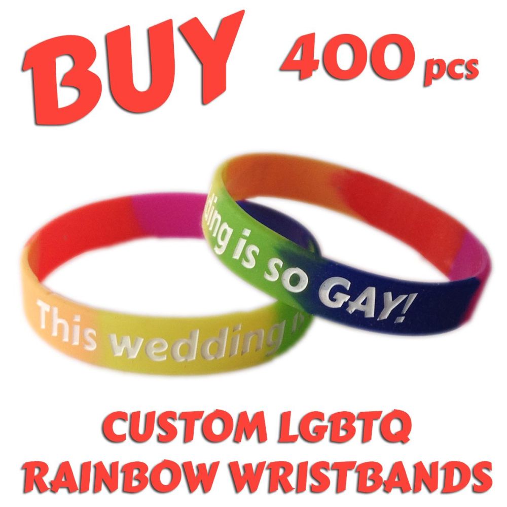 N4) Custom Printed Silicone LGBTQ Rainbow Pride Wristbands x 400 pcs