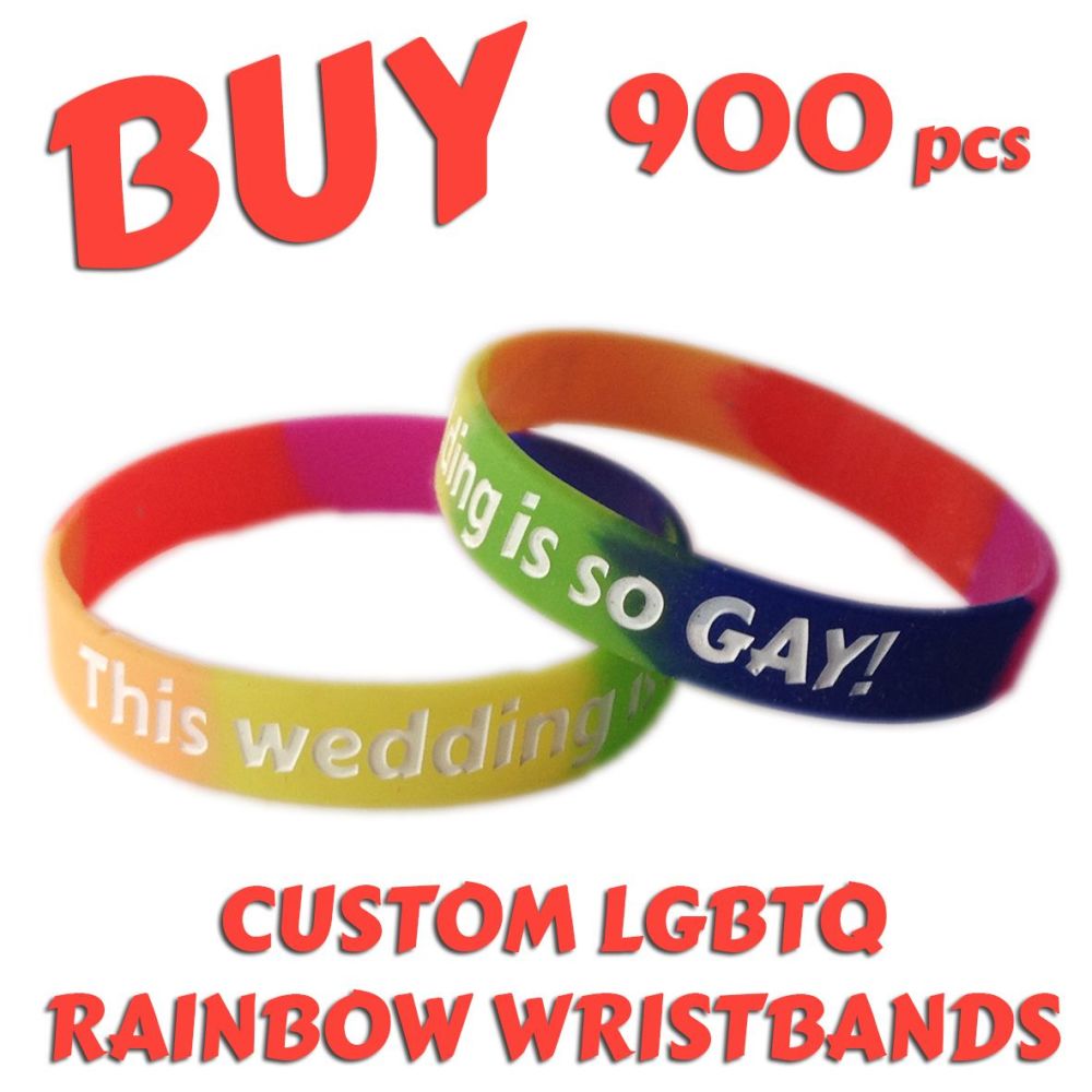 N9) Custom Printed Silicone LGBTQ Rainbow Pride Wristbands x 900 pcs