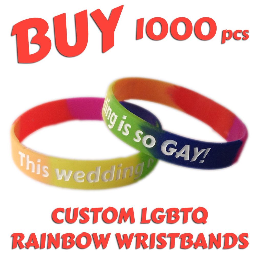 N9a) Custom Printed Silicone LGBTQ Rainbow Pride Wristbands x 1000 pcs