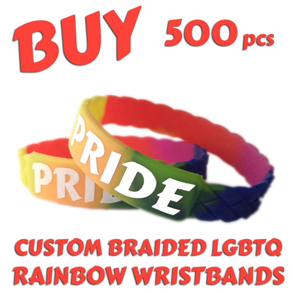 M5) Custom Printed LGBTQ Rainbow Braided Pride Wristbands x 500 pcs