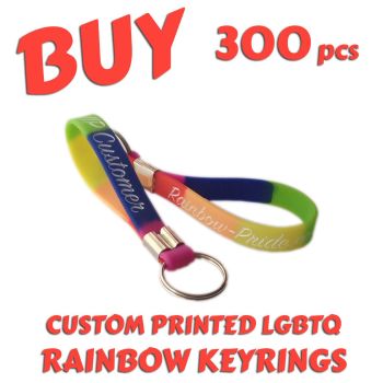 O3) Custom Printed LGBTQ Rainbow Pride Keyrings x 300 pcs