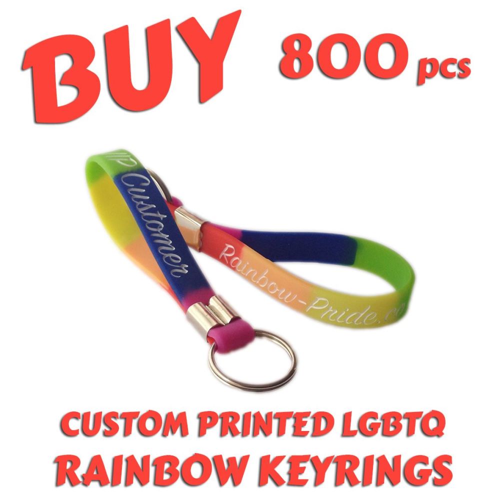 O8) Custom Printed LGBTQ Rainbow Pride Keyrings x 800 pcs