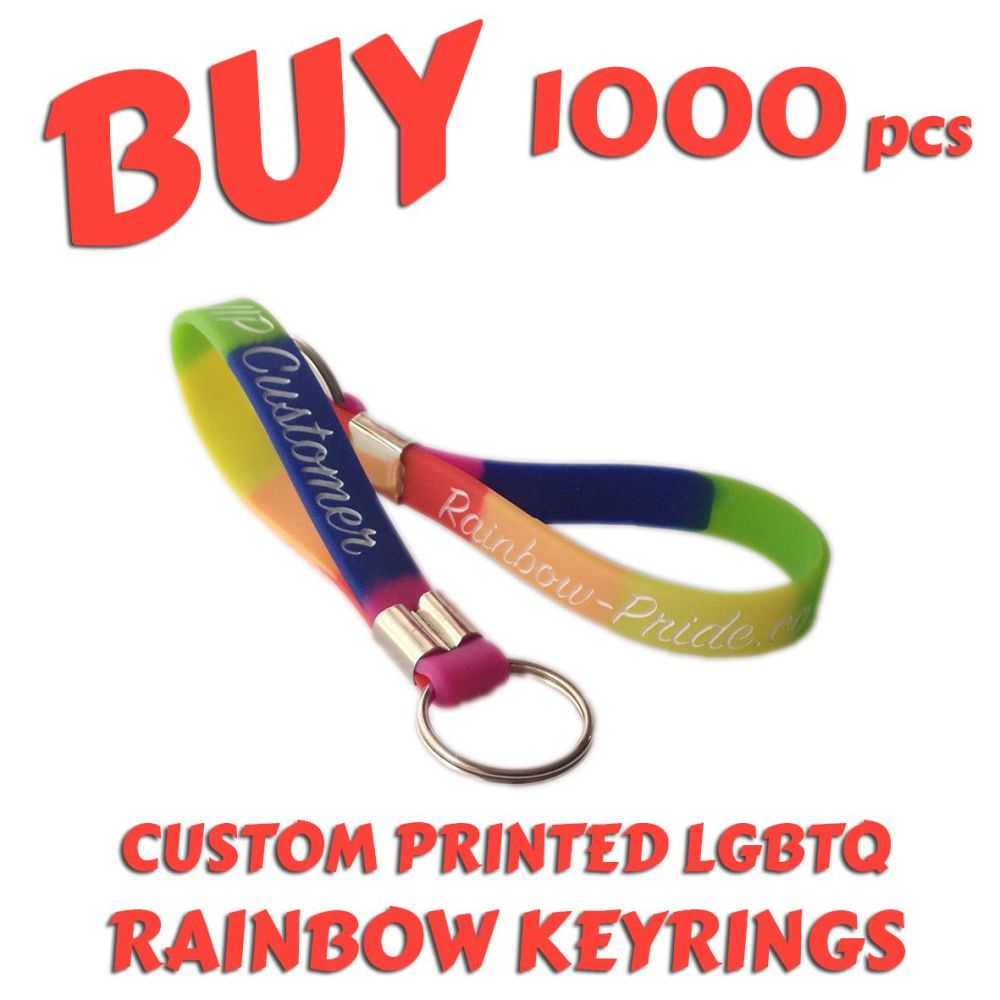 O9a) Custom Printed LGBTQ Rainbow Pride Keyrings x 1000 pcs