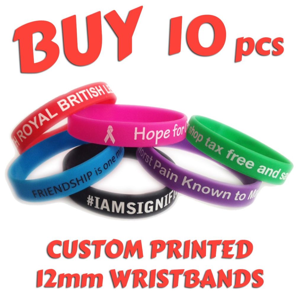 R2) Custom Printed Silicone Wristbands x 10 pcs