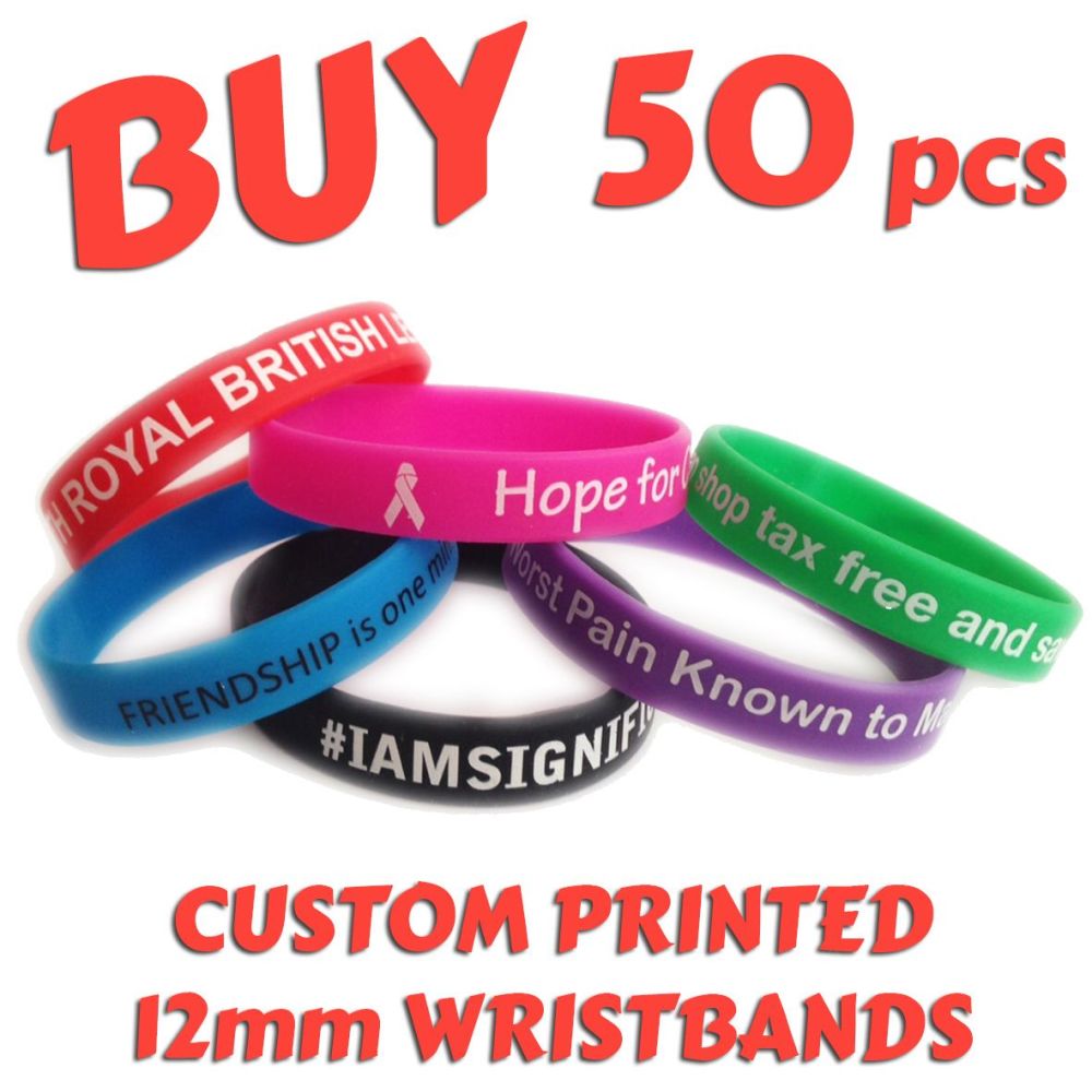 R4) Custom Printed Silicone Wristbands x 50 pcs