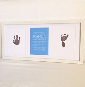 Birth details with hand and footprint keepsake prints