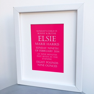 Birth details keepsake print