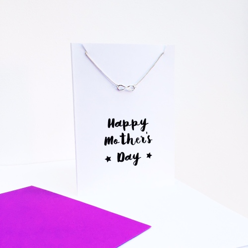 Sterling silver infinity necklace and card